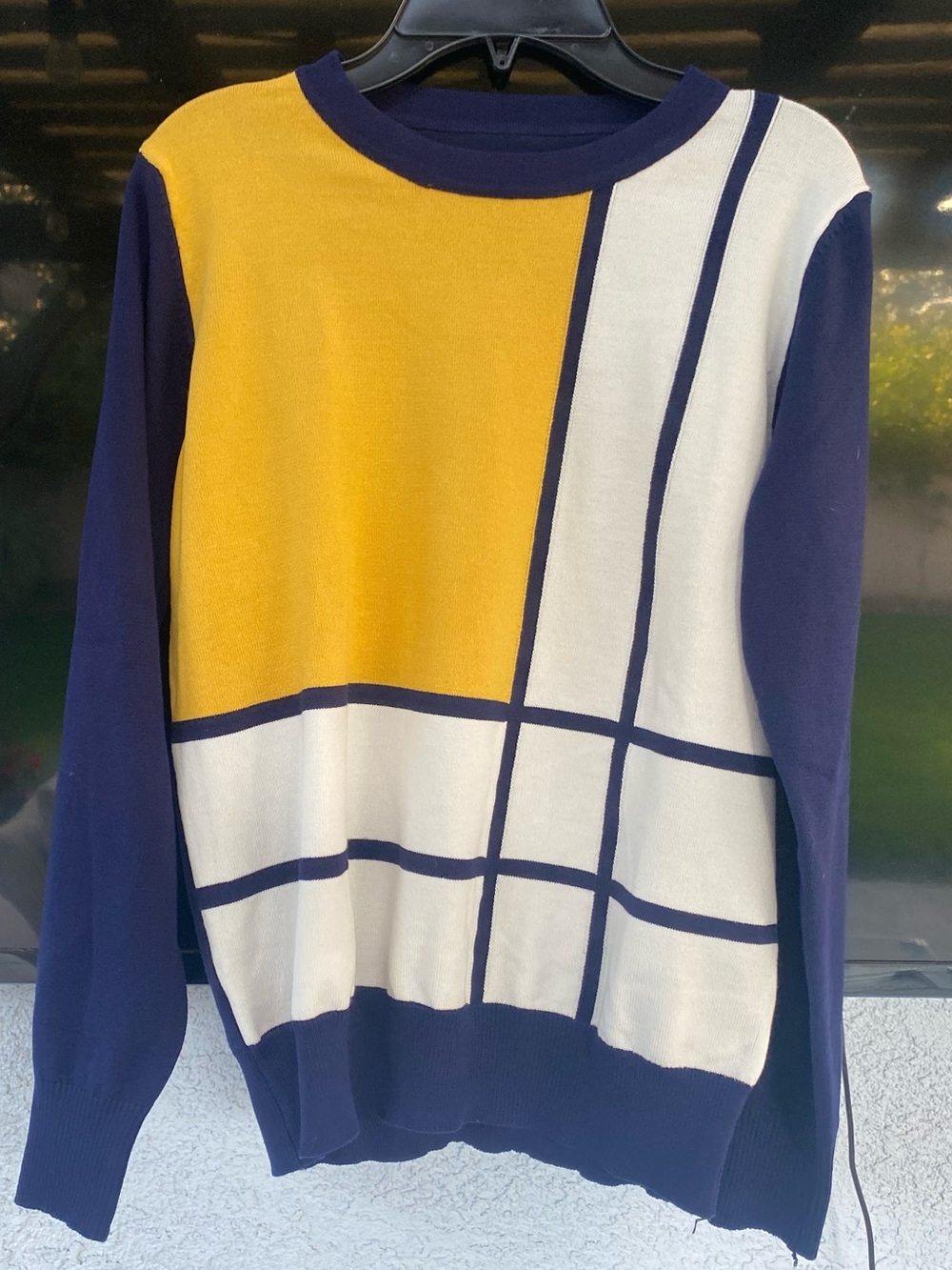 Navy Geometric Colorblock Sweater New
